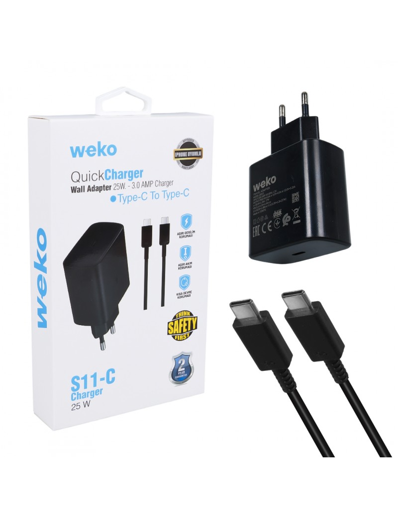 WEKO WK-26523 S11-C 25 WATT SİYAH ŞARJ BAŞLIK ADAPTÖRÜ + TYPE-C TO TYPE ...