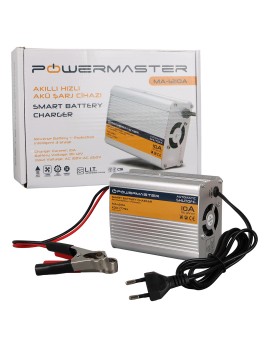 POWERMASTER MA-1210A 12 VOLT - 10 AMPER AKILLI HIZLI AKÜ ŞARJ CİHAZI ANALOG AMPER GÖSTERGELİ 125X90X55MM